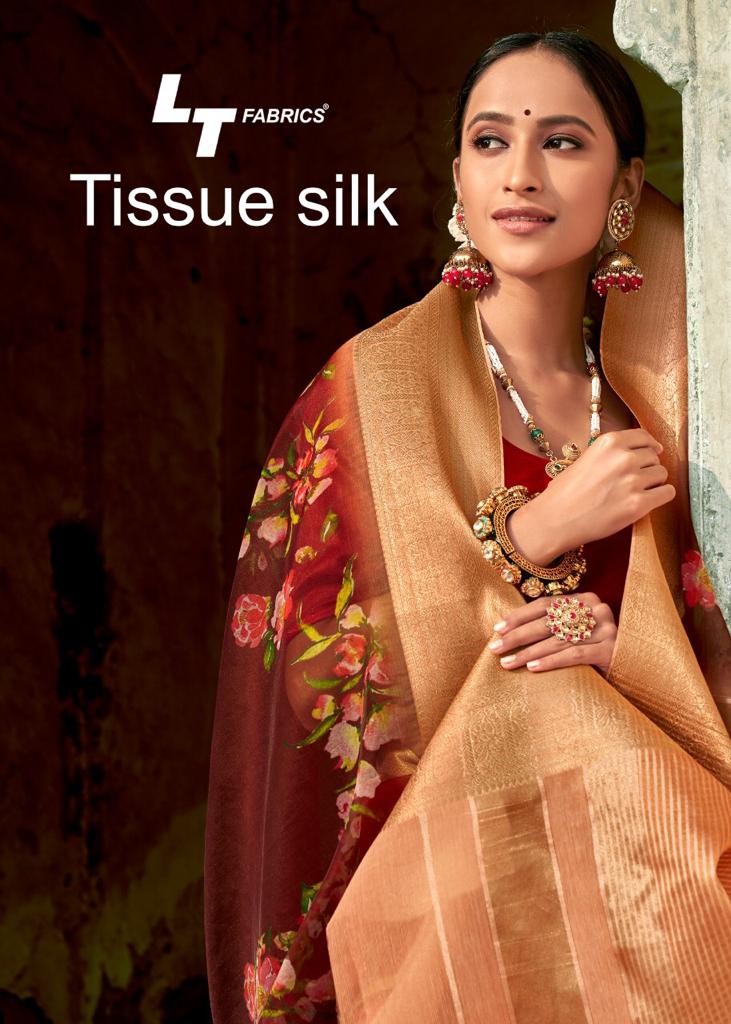 Lt Fabrics Tissue Silk Digital Printed Tissue Silk Sarees Co...