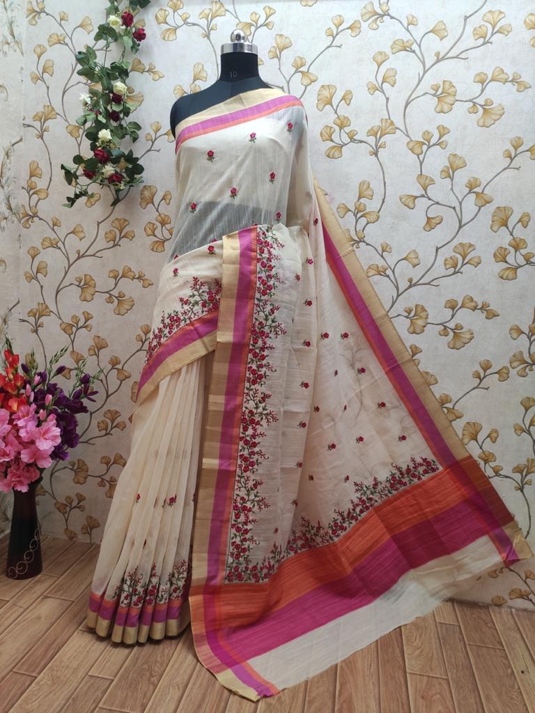 Non Catalog Cotton With Embroidery Work Sarees At Wholesale ...
