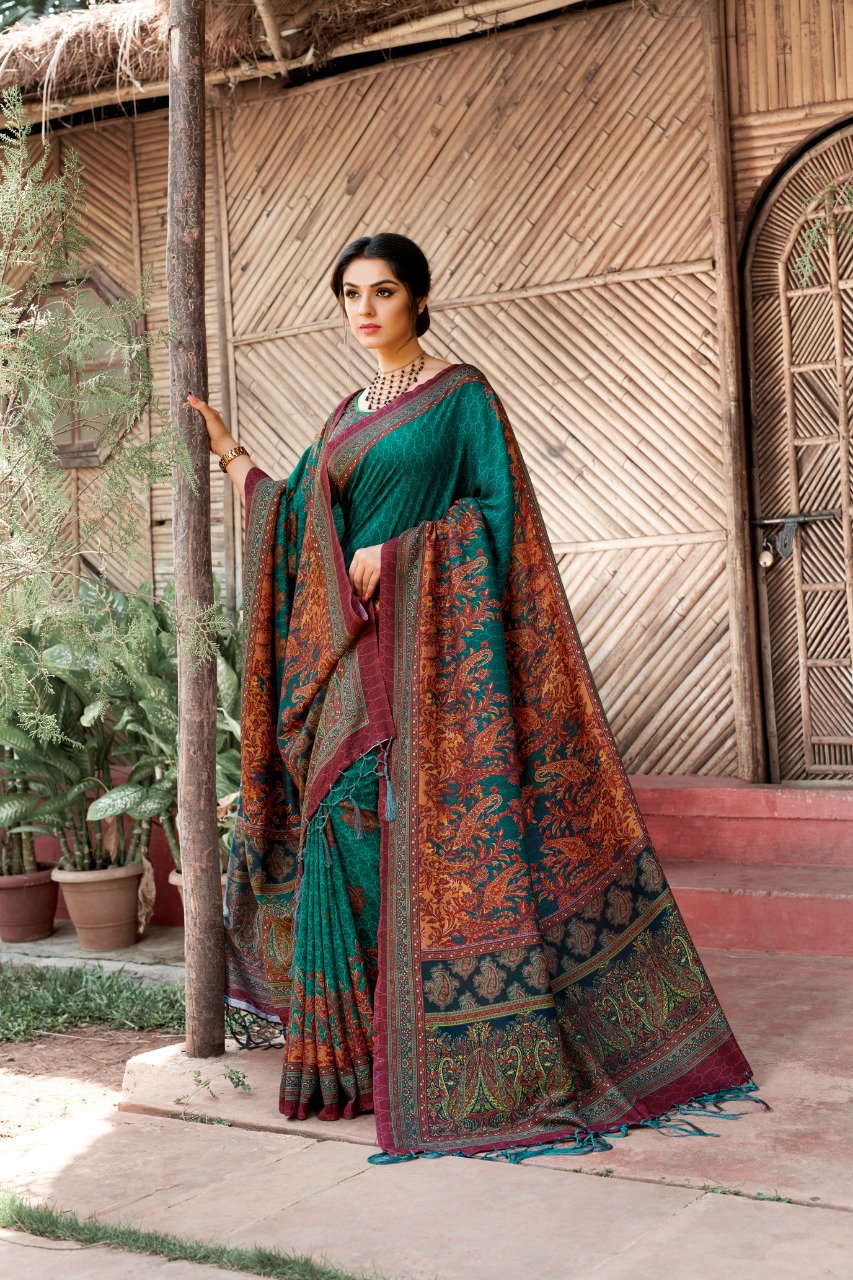 Latest Pure Pashmina Silk Digital Printed With Dupatta Saree...