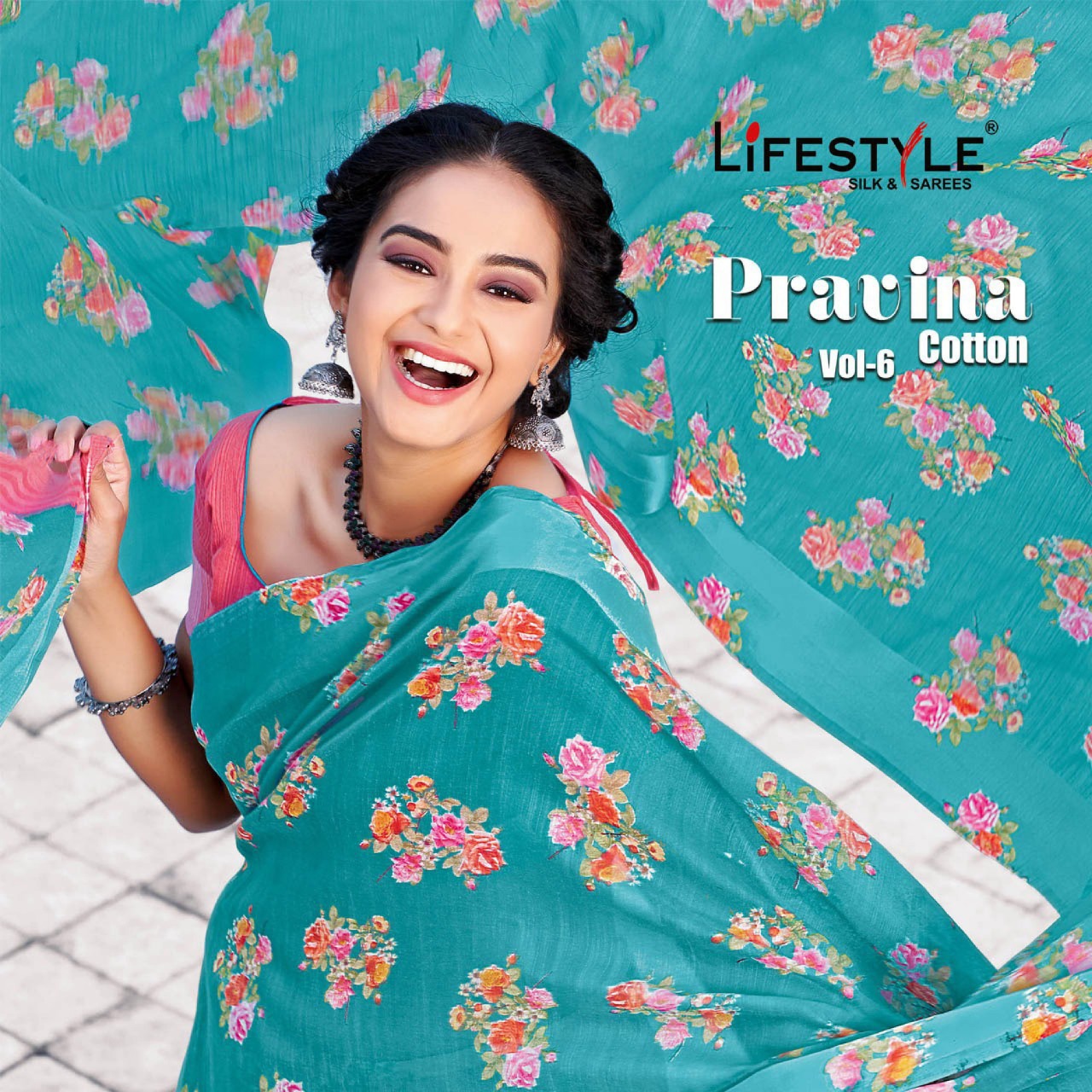 Lifestyle Sarees Pavitra Cotton Vol 6 Floral Printed Linen C...