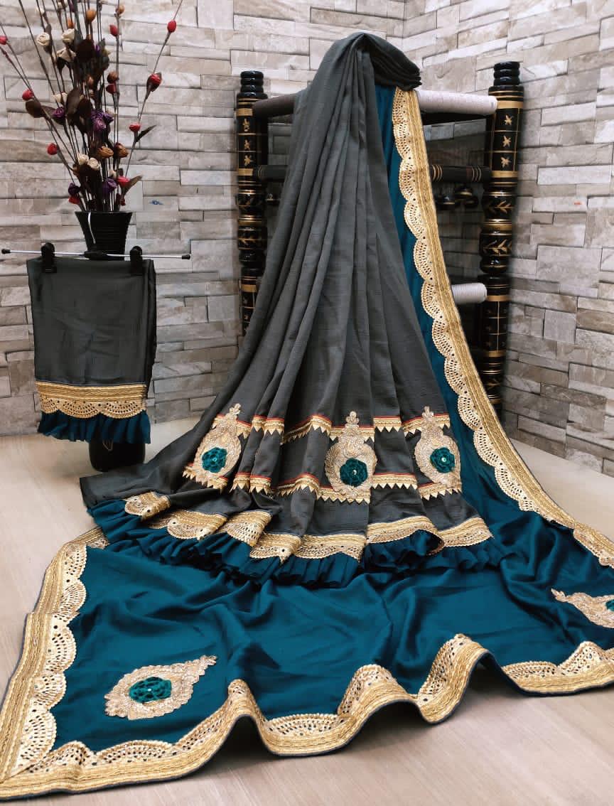 Latest Non Catalog Rangoli Fancy Fabric With Work Sarees Col...