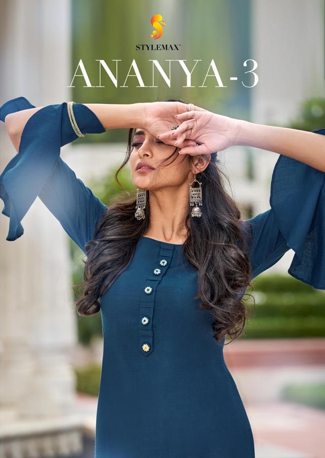 Stylemax Ananya Vol 3 Ruby Slub With Work Readymade Kurtis W...