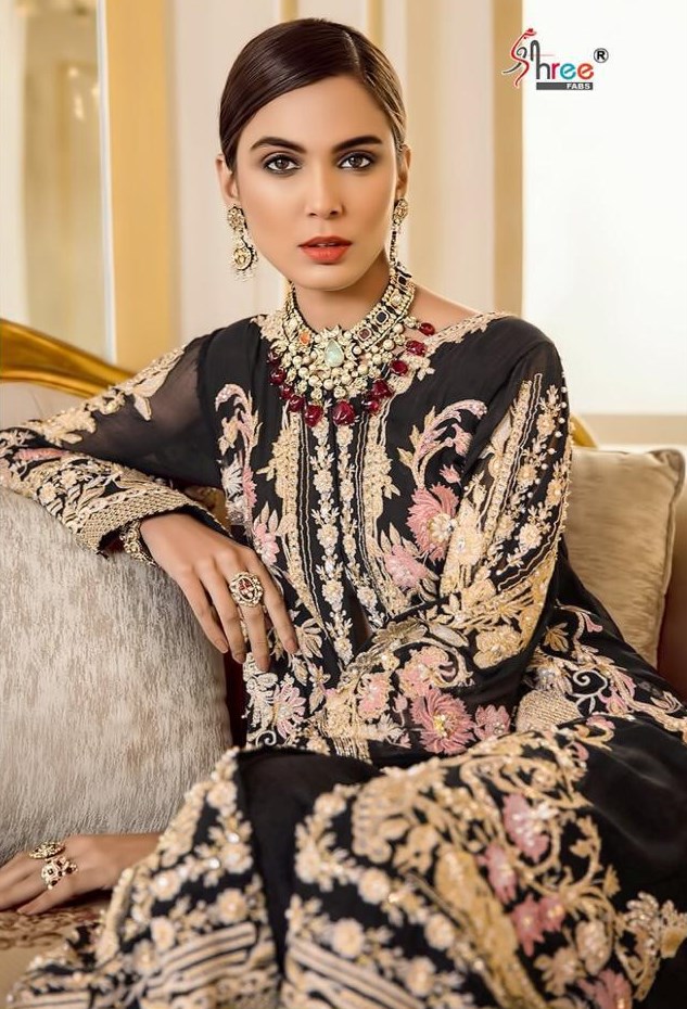 Shree Fabs Designer Net Georgette Heavy Embroidered Pakistan...