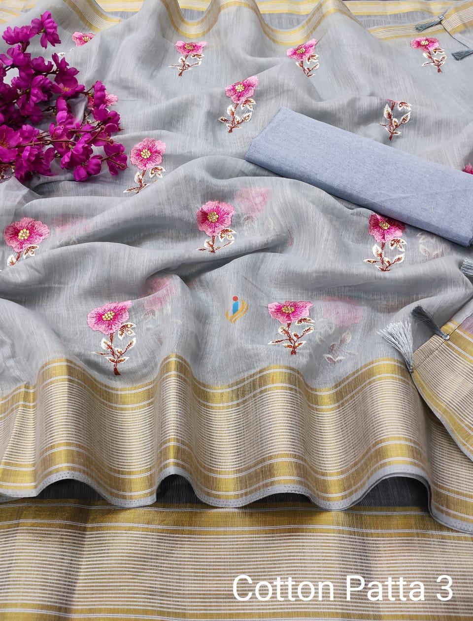 Pure Cotton Satin Patta With Multi Embroidery Work With Pall...