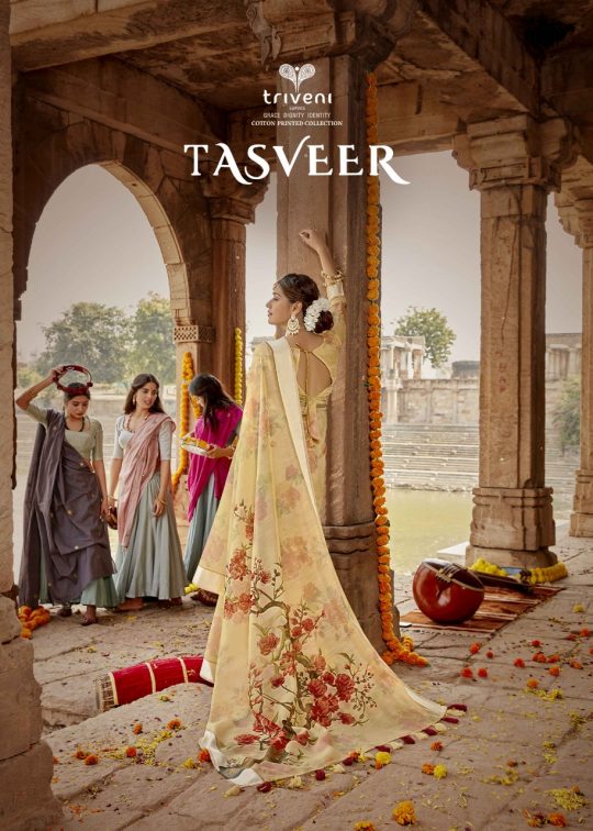 Triveni Sarees Tasveer Designer Printed Linen Cotton Sarees ...