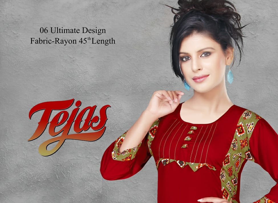 Tejas Printed Rayon Regular Wear Readymade Kurtis At Wholesa...
