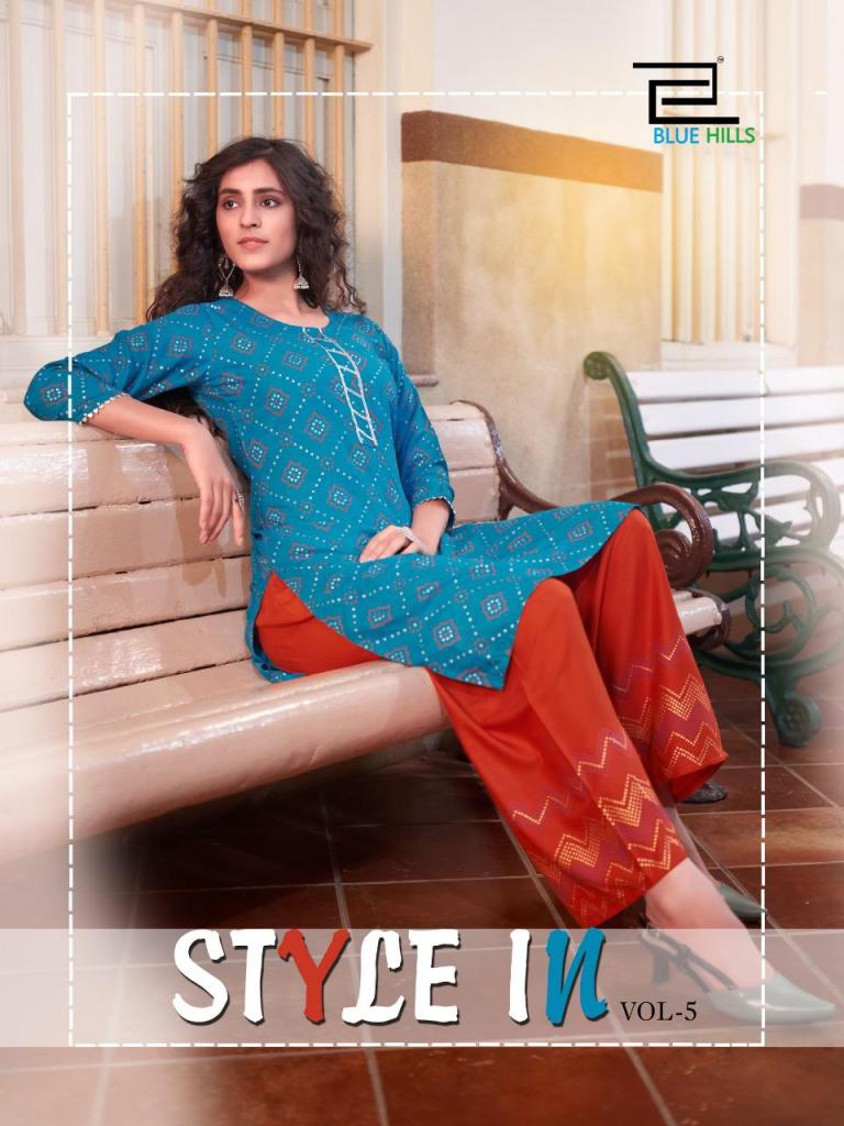 Blue Hills Style In Vol 5 Gold Printed Rayon Readymade Kurti...