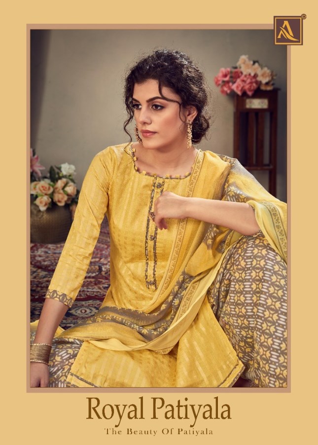 Alok Suits Royal Patiyala Pure Cotton Gold Jacquard With Sti...