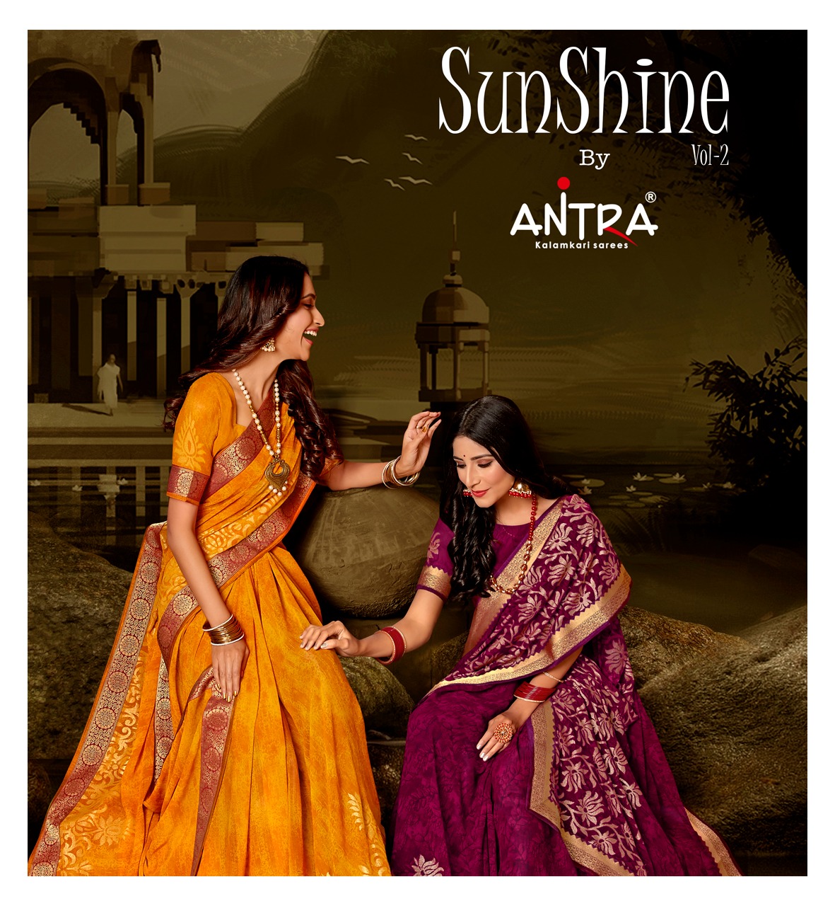 Antra Sunshine Vol 2 Georgette With Foil Print With Lace Sar...