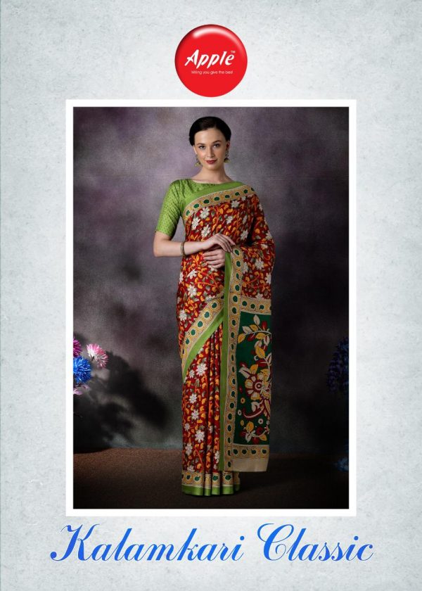 Apple Kalamkari Classic Manipuri Printed Regular Wear Sarees...