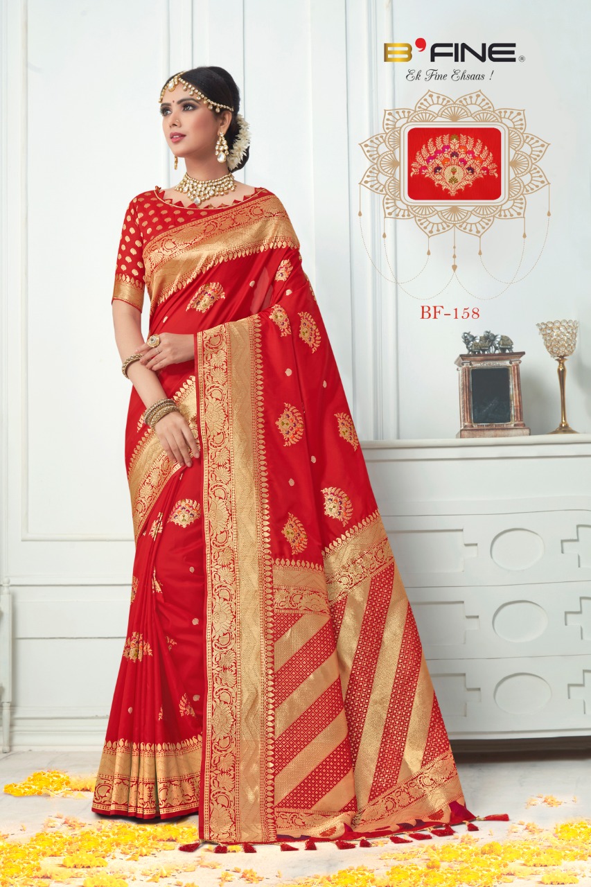 B Fine Sarees Dhruhi Heavy Designer Silk Red Sarees Collecti...