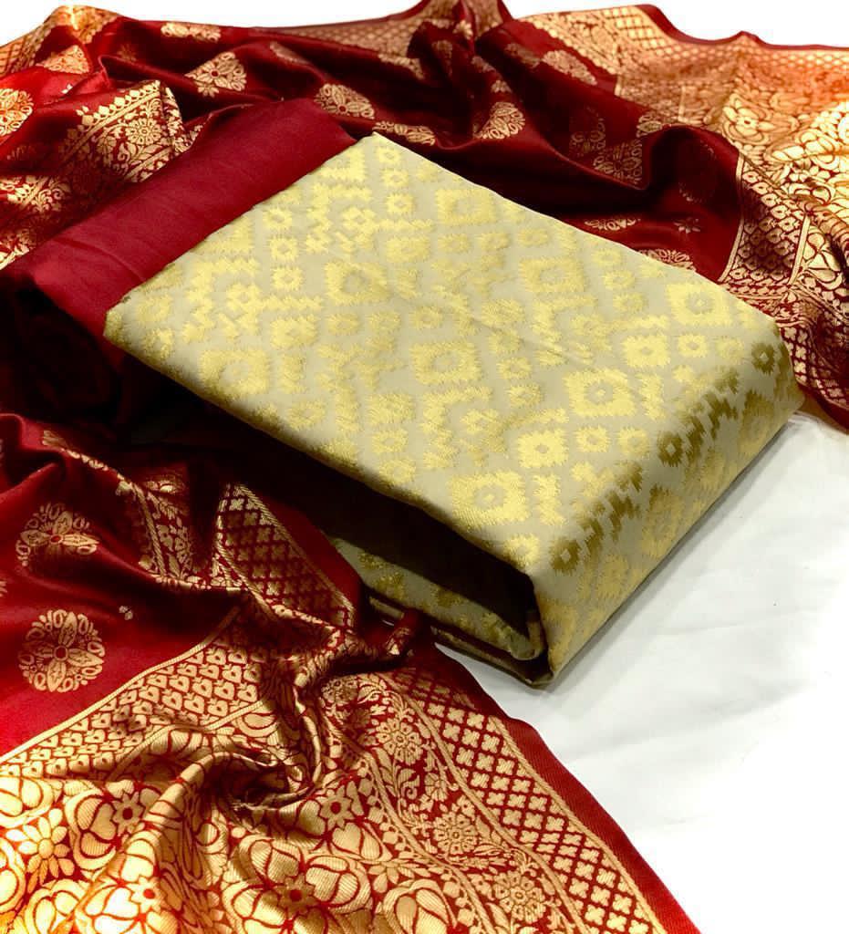 Banarasi Silk Ikkat Vol 2 Jacquard Weaving Dress Material Co...