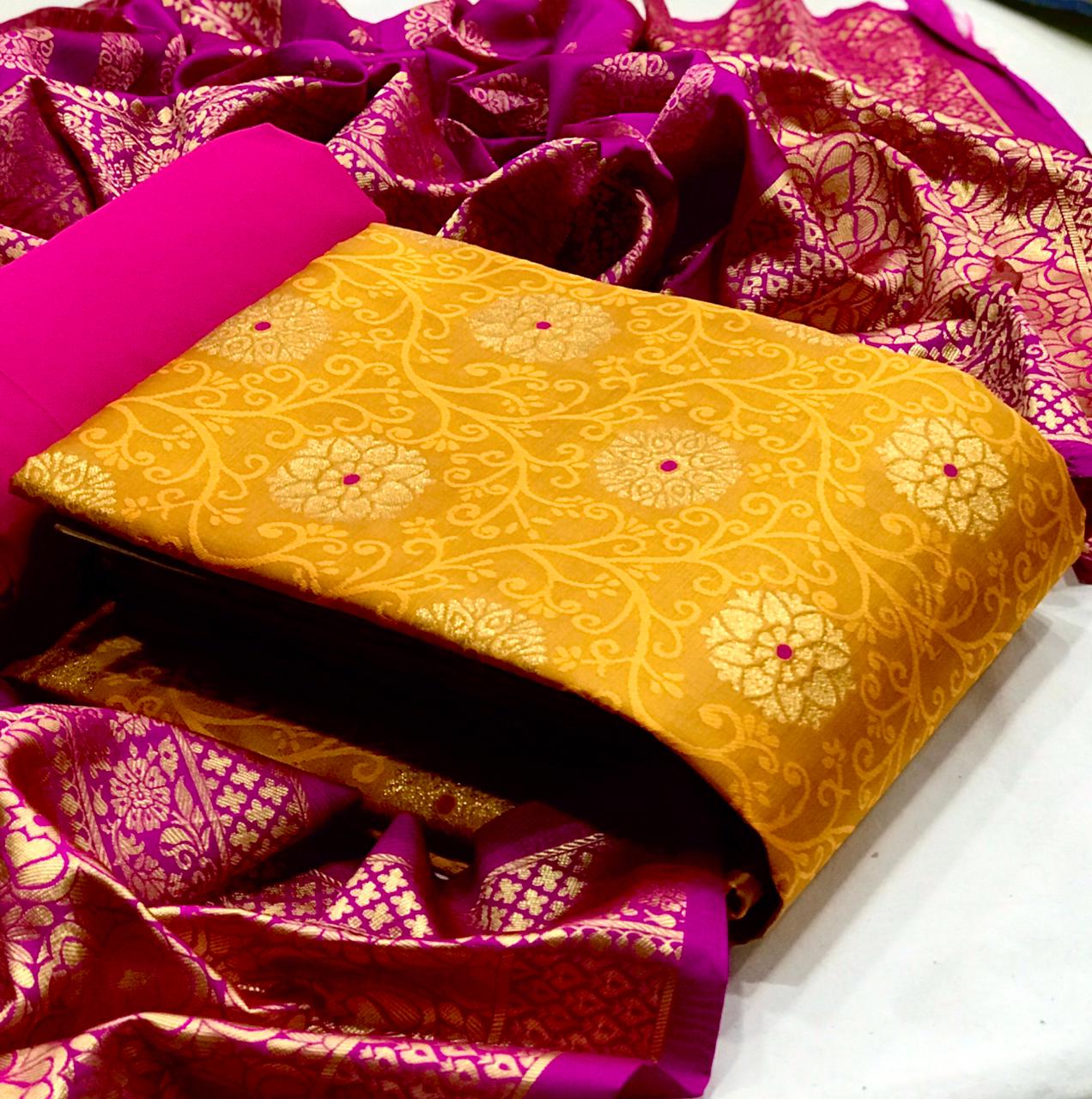Latest Banarasi Silk Flower Jacquard Weaving Dress Material ...
