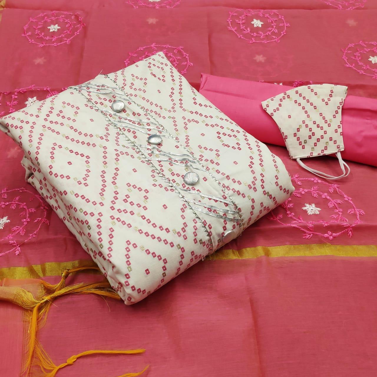 Latest Cotton Bandhani Print With Embroidery Work With Match...