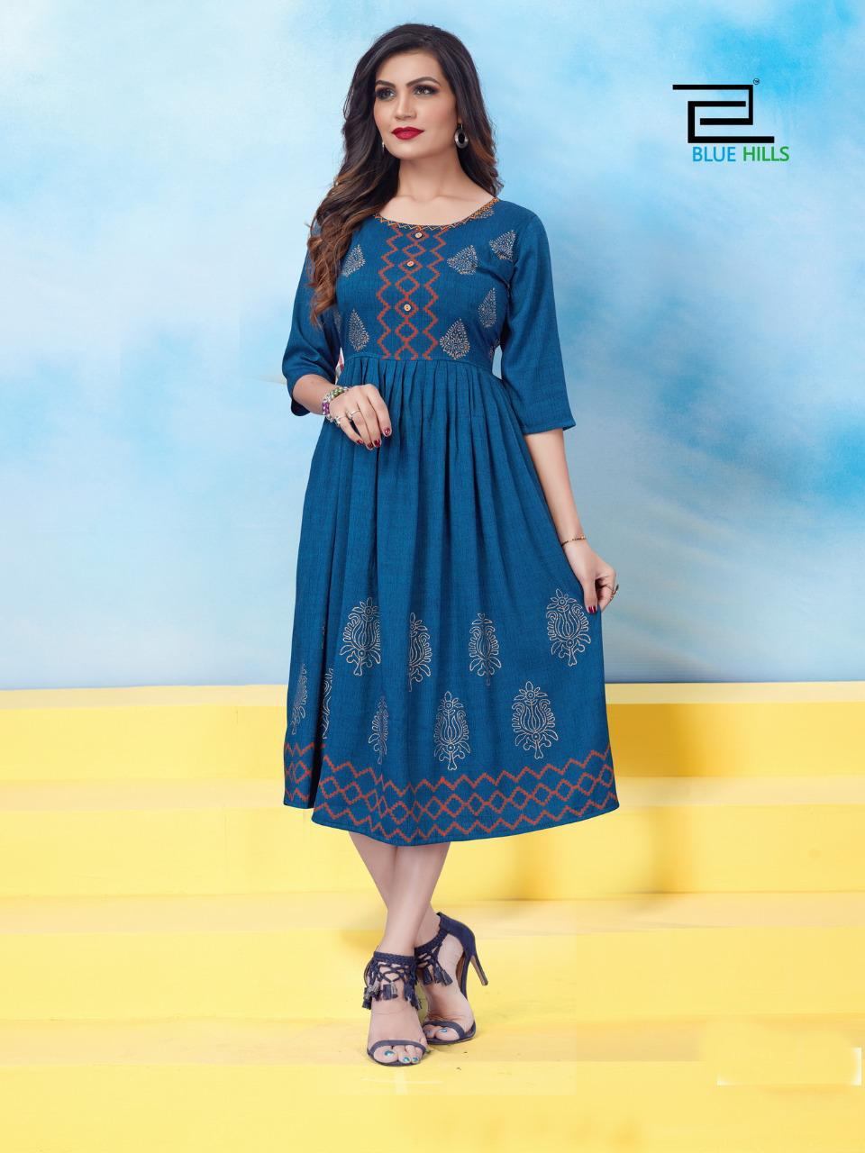 Blue Hills Trend Vol 5 Rayon Two Tone Printed Kurtis Collect...
