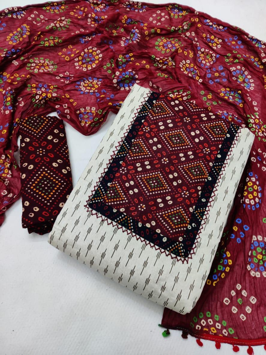 Latest Khadi Cotton Jaipuri Bandhani Print Dress Material At...