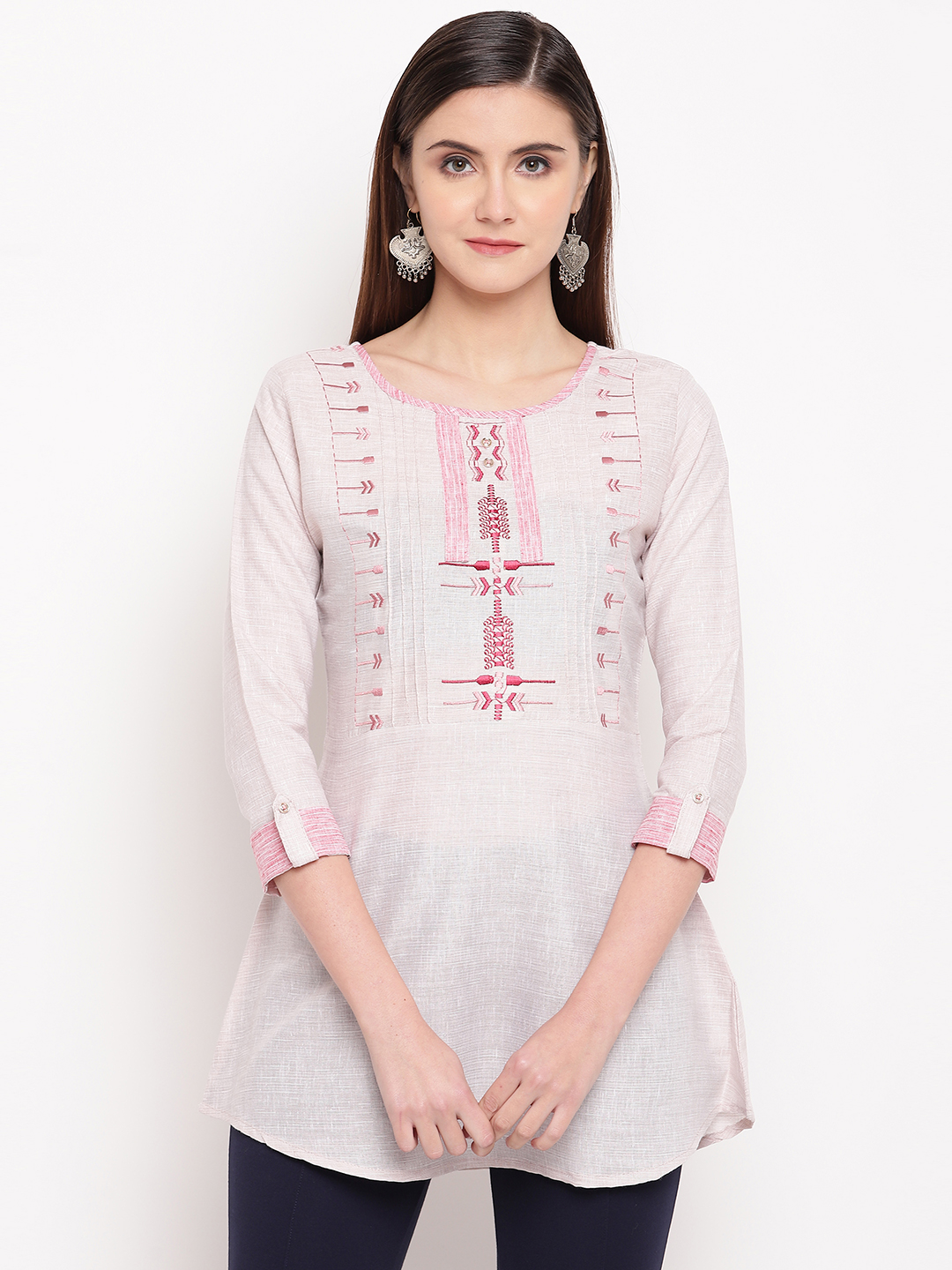 Latest Fancy Cotton With Embroidery Work Readymade Short Kur...
