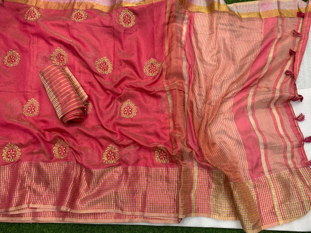 Latest Designer Cotton With Embroidery Work Sarees Collectio...