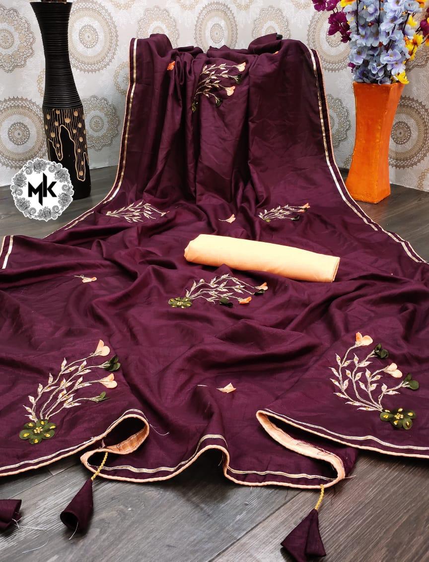 Mk Floral Dola Silk With Gotta Handwork Sarees Collection At...