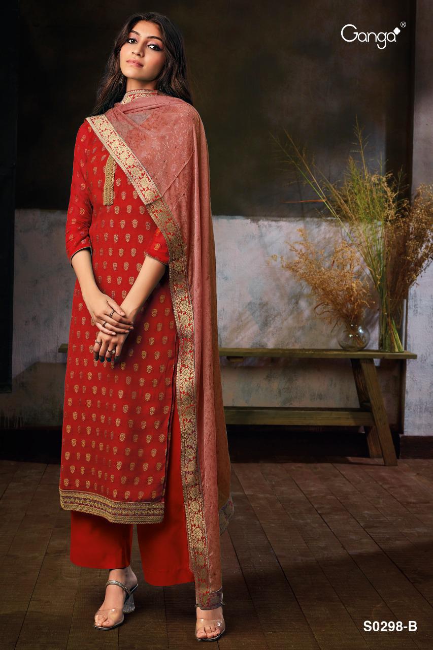 Ganga Chasni Pure Bemberg Chiffon Jacquard With Embroidery H...