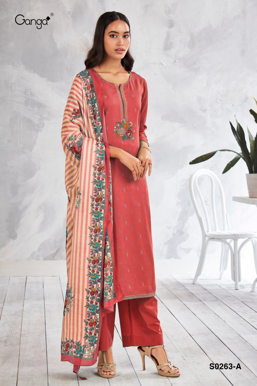 Ganga Myra S0263 Printed Silky Cotton Satin With Embroidery ...