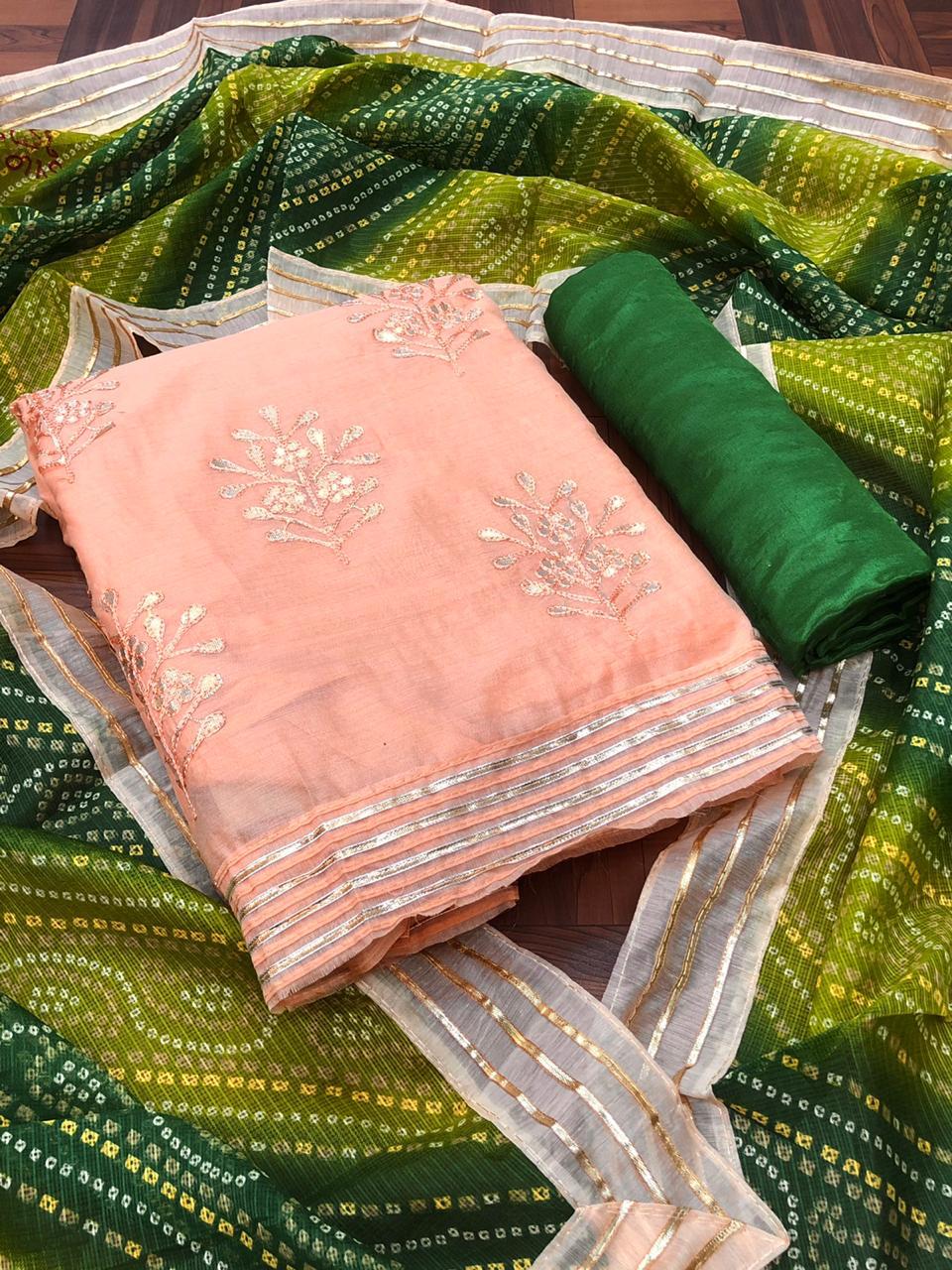Chanderi With Gota Patti Work Dress Material Collection At W...