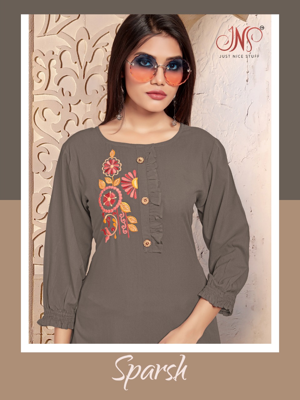 Jns Sparsh Rayon With Work Readymade Short Kurti Tops At Who...