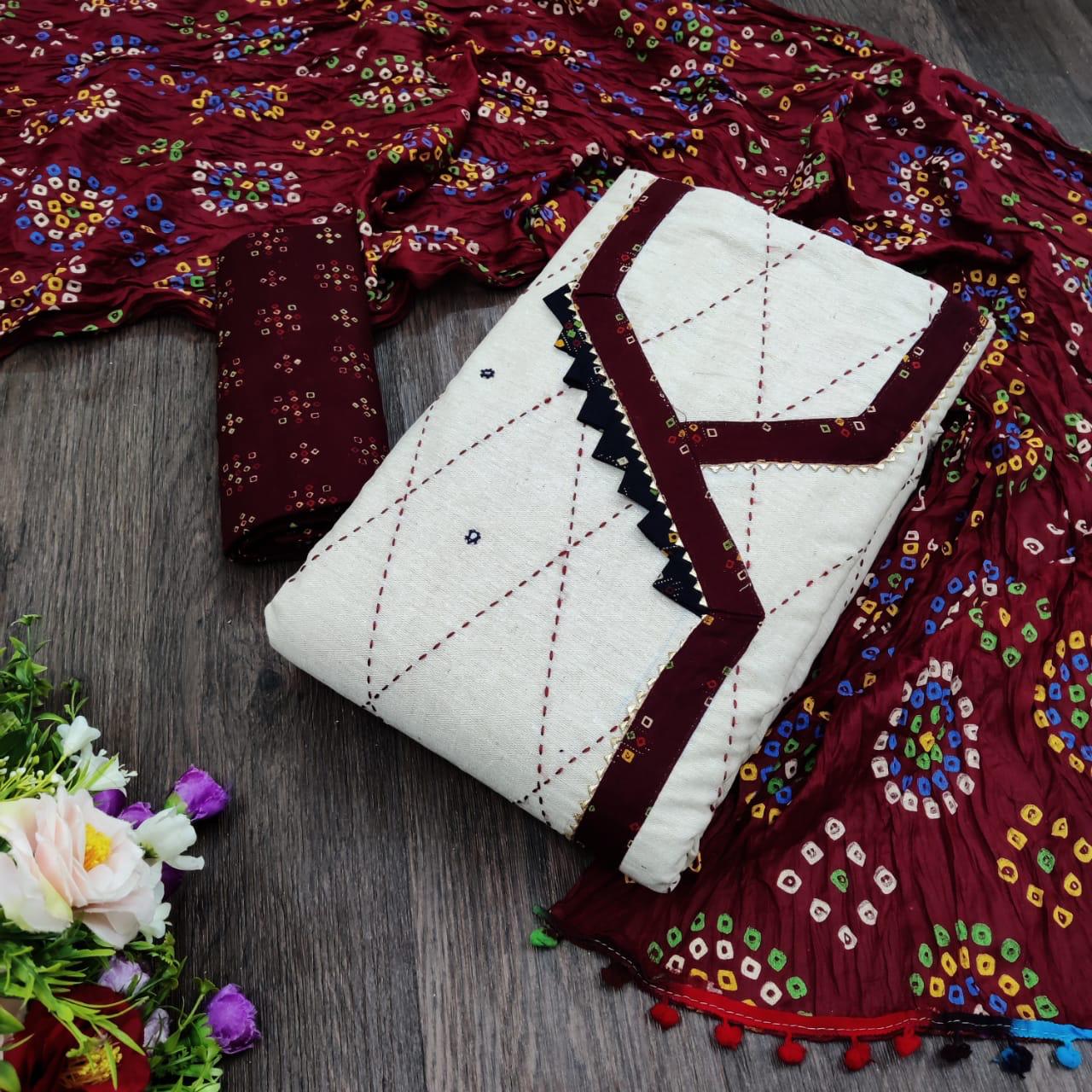 Exclusive Khadi Cotton With Jaipuri Bandhani Printed Dress M...