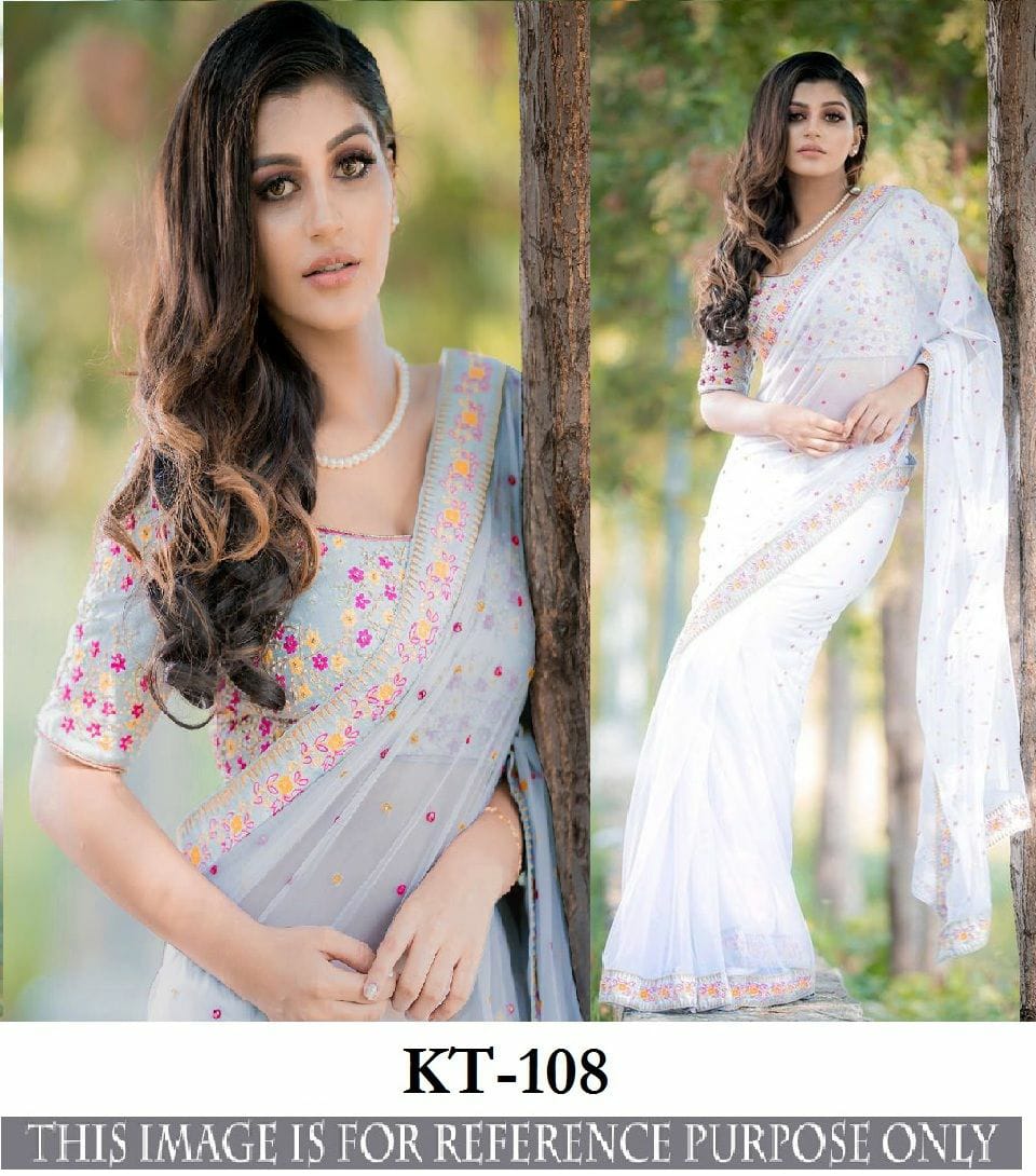 Kt 108 Georgette With Embroidery Work Saree At Wholesale Rat...