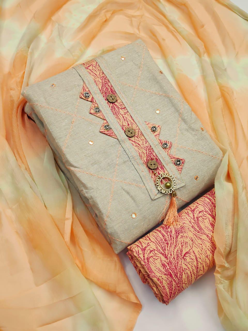 Khadi Cotton With Print And Work Regular Wear Dress Material...