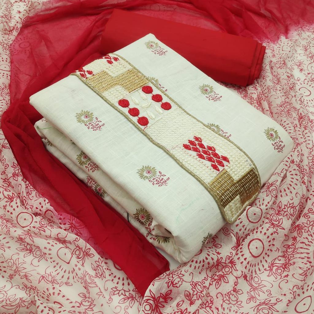 Latest Designer Khadi Cotton With Embroidery Work Dress Mate...