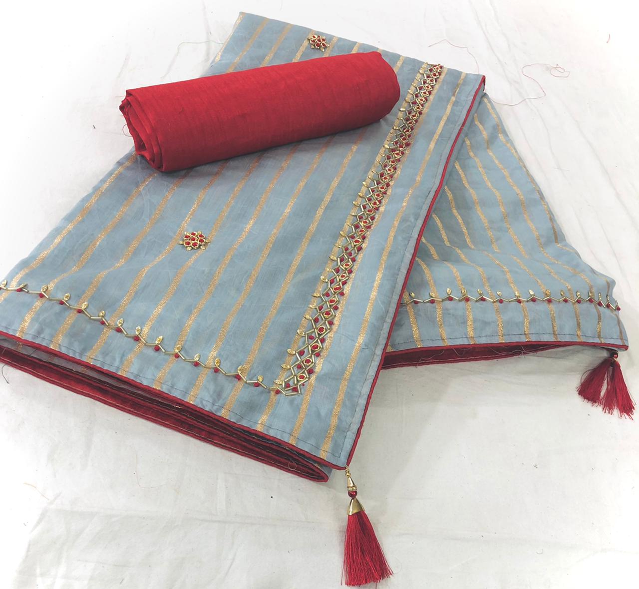 Radhika Silk Designer Foil Printed Dola Silk With Handwork S...