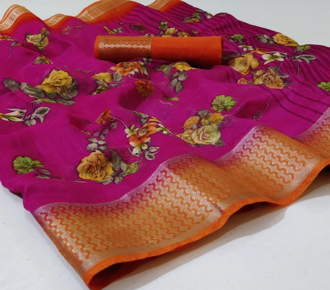 Latest Non Catalog Linen Printed Regular Wear Sarees Collect...