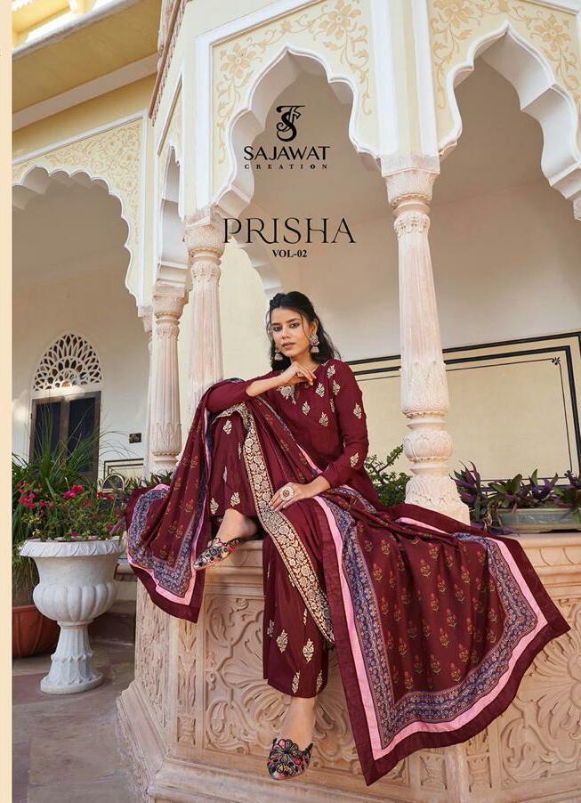 Sajawat Creation Prisha Vol 2 Heavy Muslin Silk With Embroid...