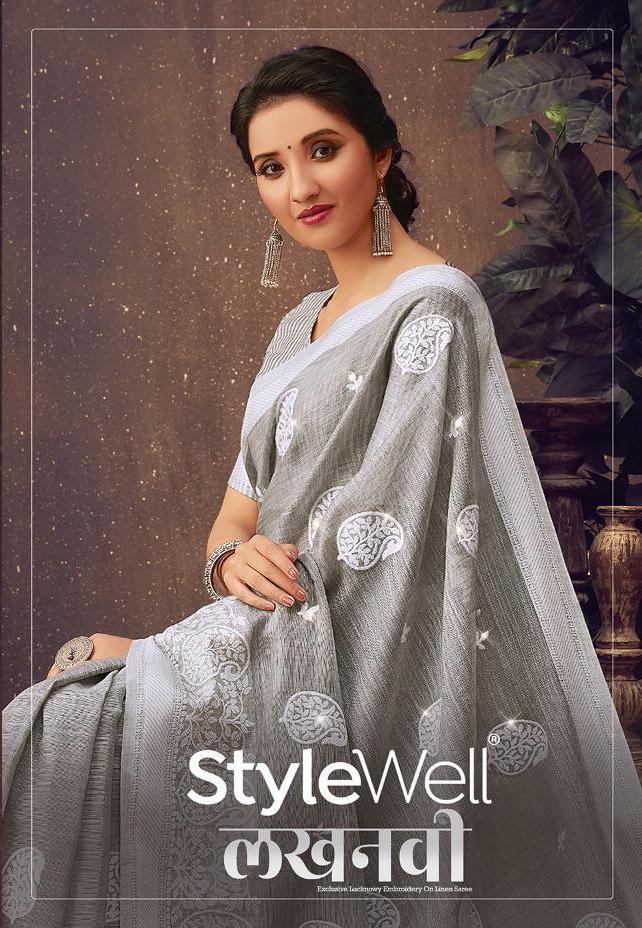 Stylewell Lucknowi Designer Linen Jacquard With Lucknowi Wor...