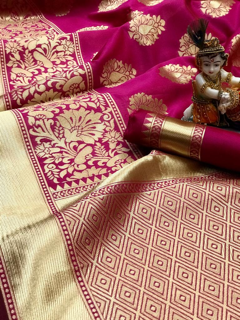 Soft Banarasi Silk With Weaving  Gold Jari And Reach Pallu S...