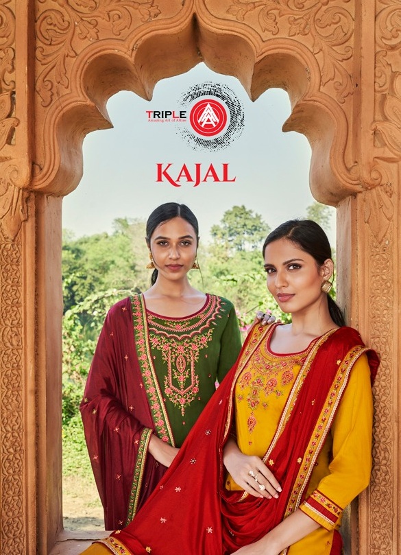 Kessi Fabrics Triple A Kajal Jam Silk With Embroidery Work D...