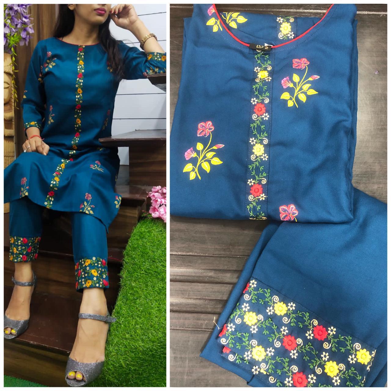 Diva Vol 1 Rayon Cotton Embroidery Work With Print Kurti Wit...