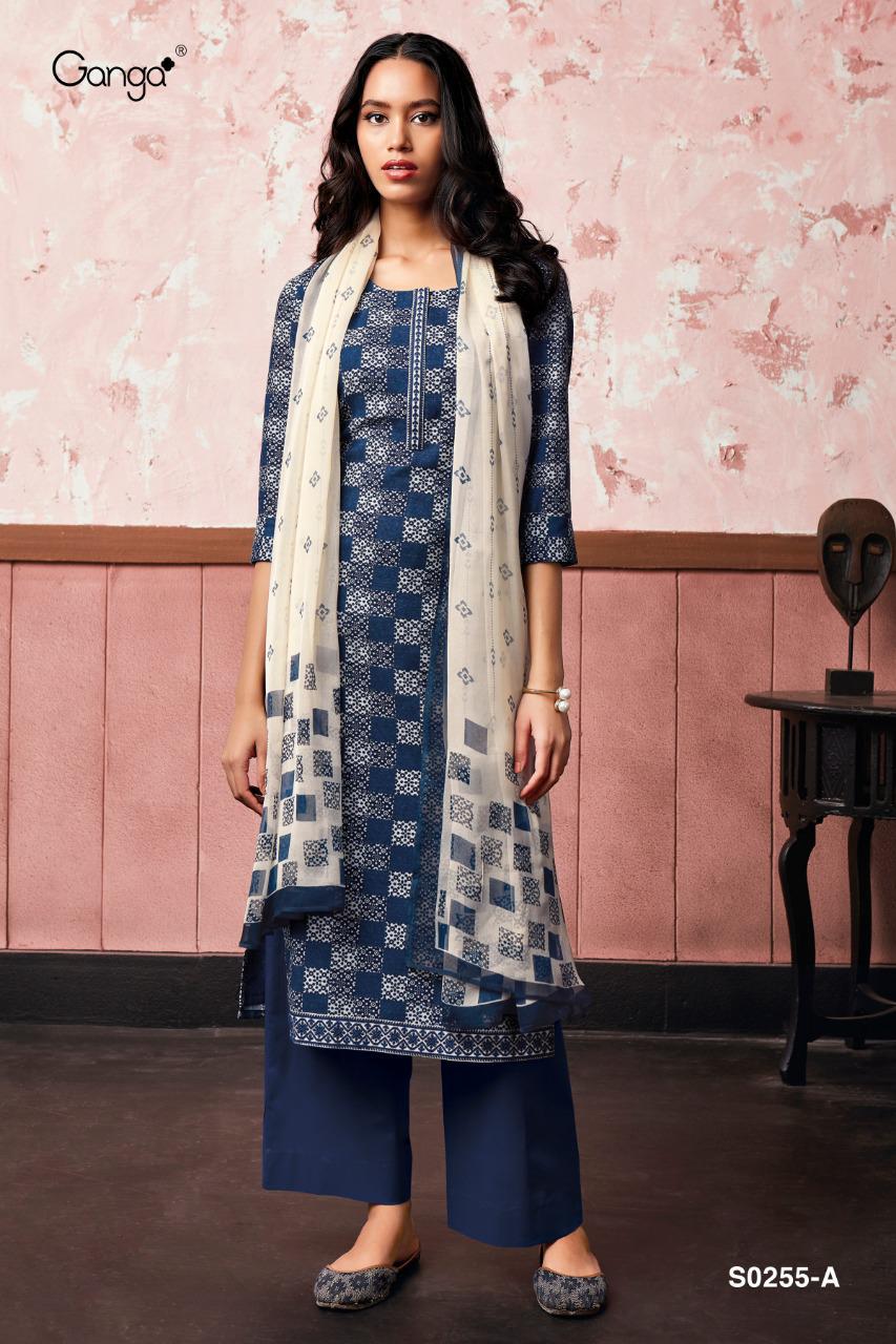 Ganga Misty S0255 Printed Linen Cotton With Embroidery Work ...