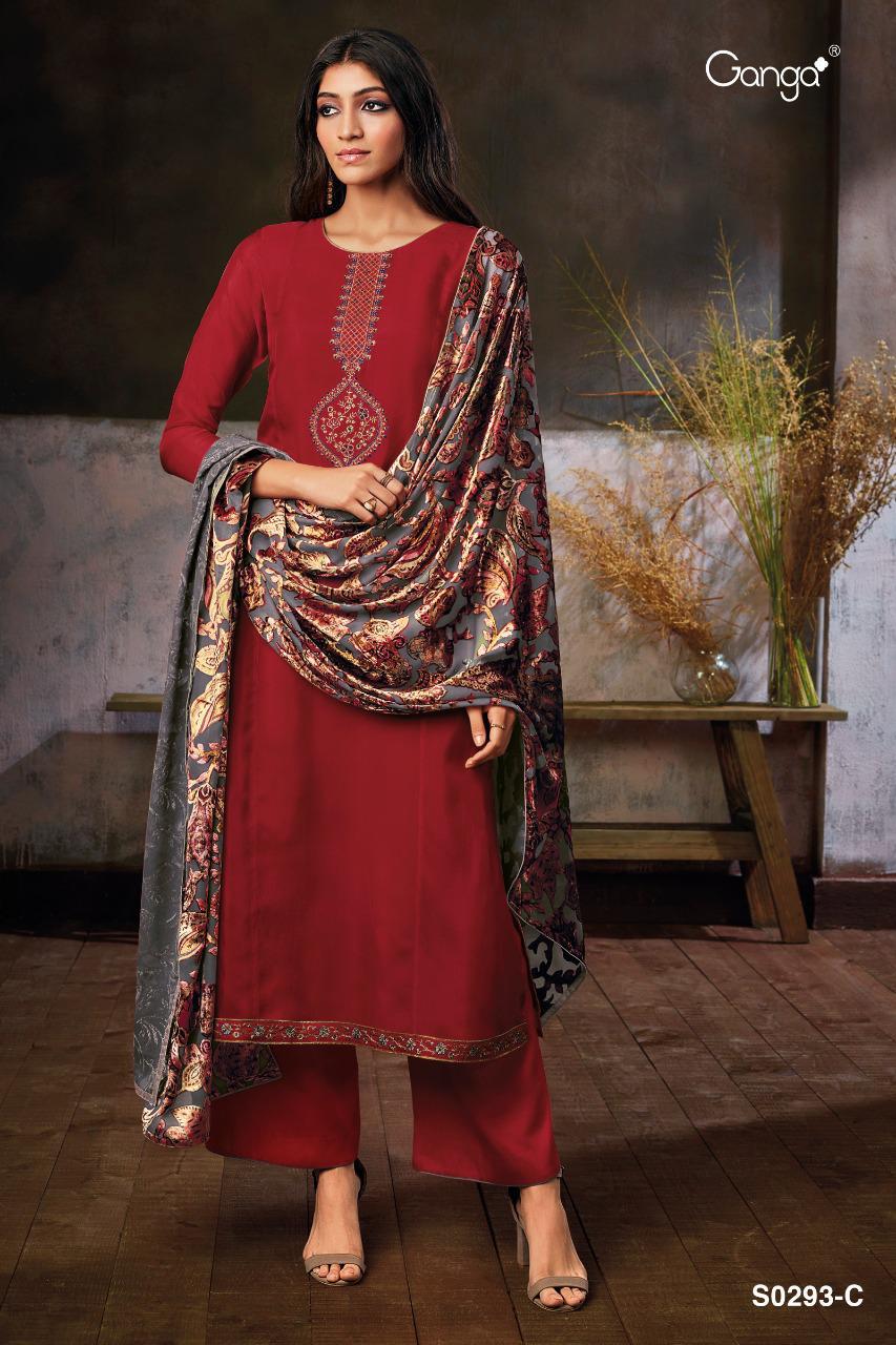 Ganga Zuri S0293 Series Pure Habutai Silk With Embroidery Ha...