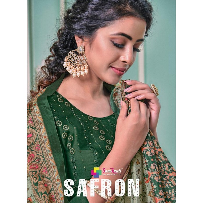 Sanskruti Safron Pure Jam Silk With Embroidery Work And Sequ...