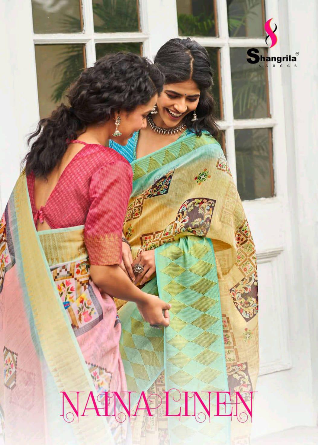 Shangrila Sarees Naina Linen Cotton Handloom Art Printed Sar...
