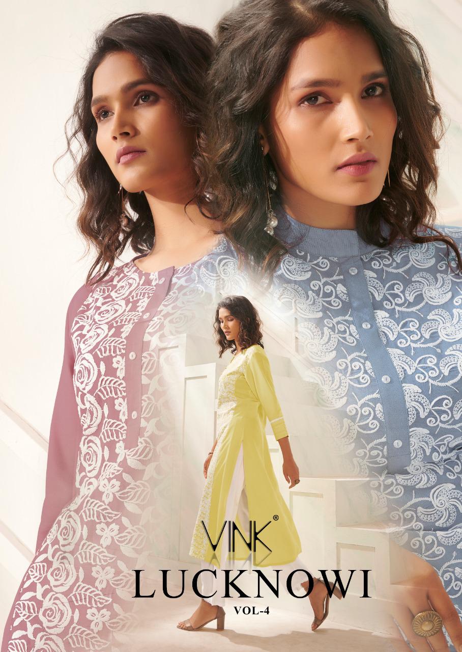 Vink Lucknowi Vol 4 Pure Rayon With Work Readymade Kurtis Wi...