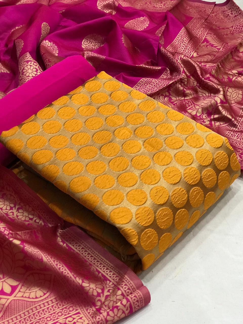 Latest Banarasi Silk Ikkat  Jacquard Weaving Dress Material ...