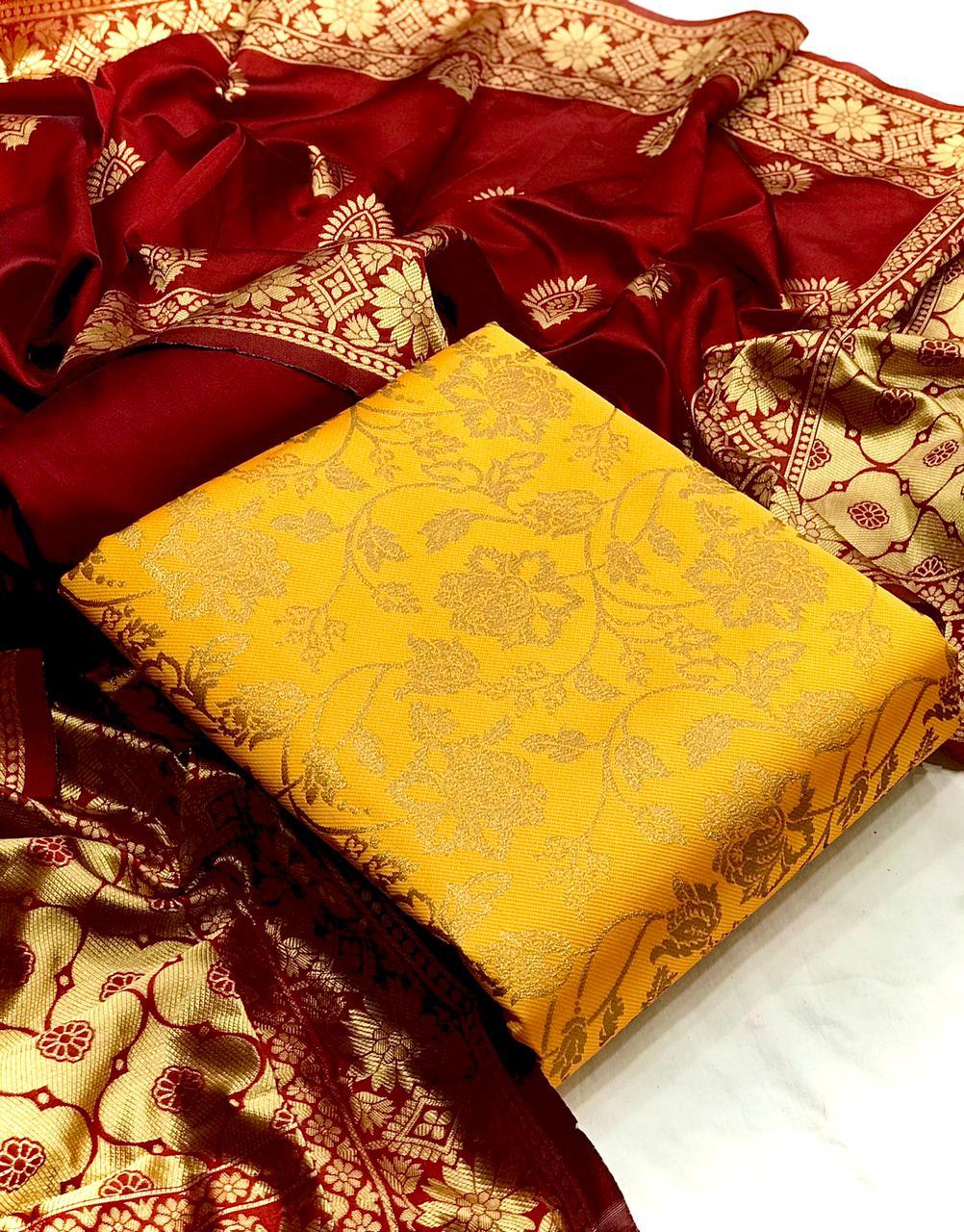 Designer Banarasi Silk With Jacquard Weaving Dress Material ...