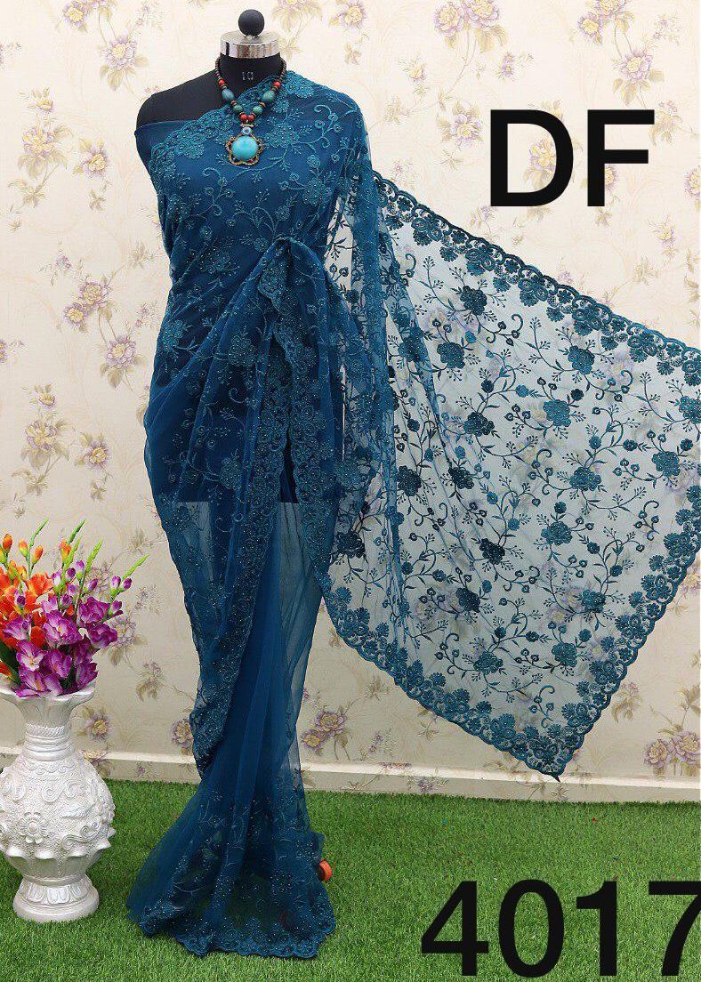 Df 4017 Heavy Net With Embroidery Work Boutique Sarees Colle...