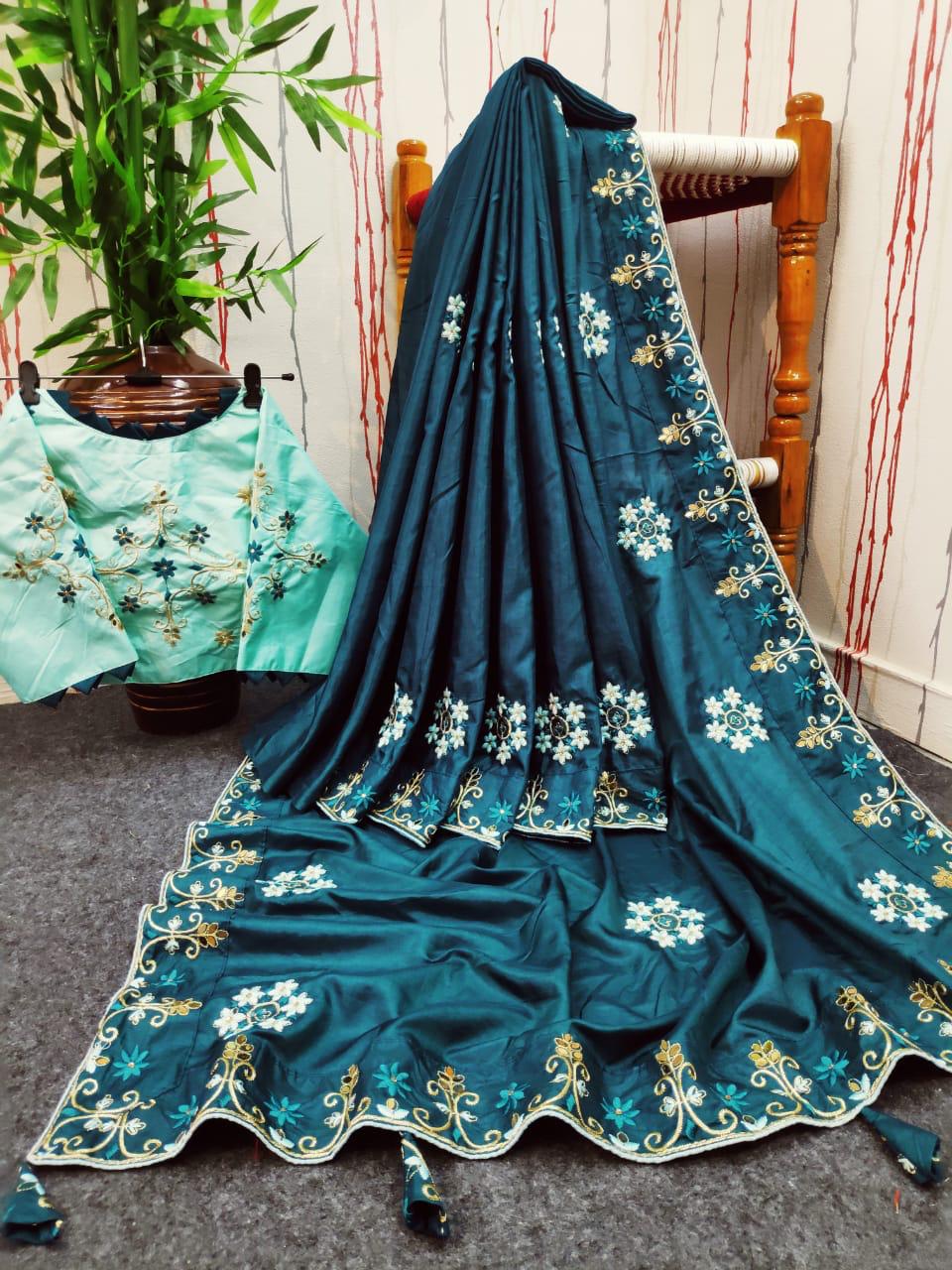 Exclusive Dola Silk With Multy Thread Embroidery Work Sarees...