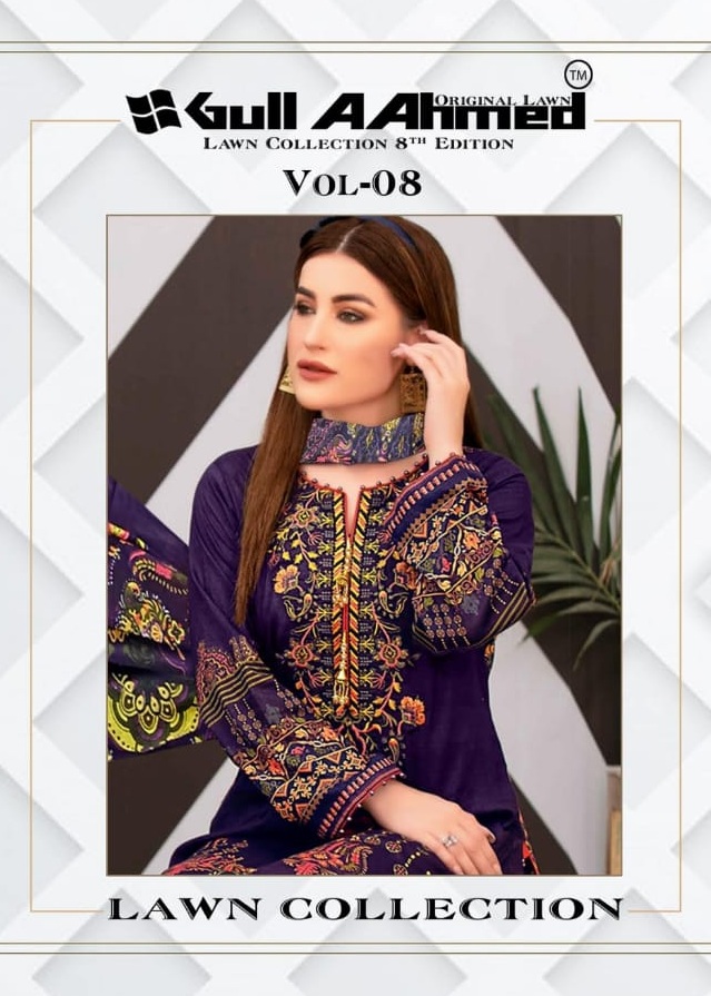 Gul Ahmed Vol 8 Pure Lawn Printed Pakistani Dress Material C...