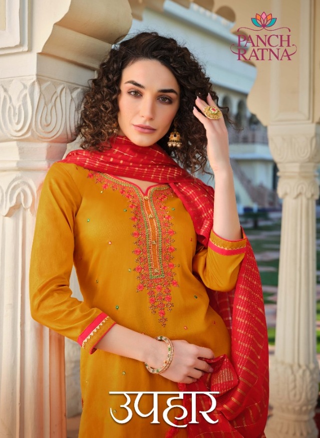 Panch Ratna Uphaar Cotton Satin With Embroidery Work Dress M...