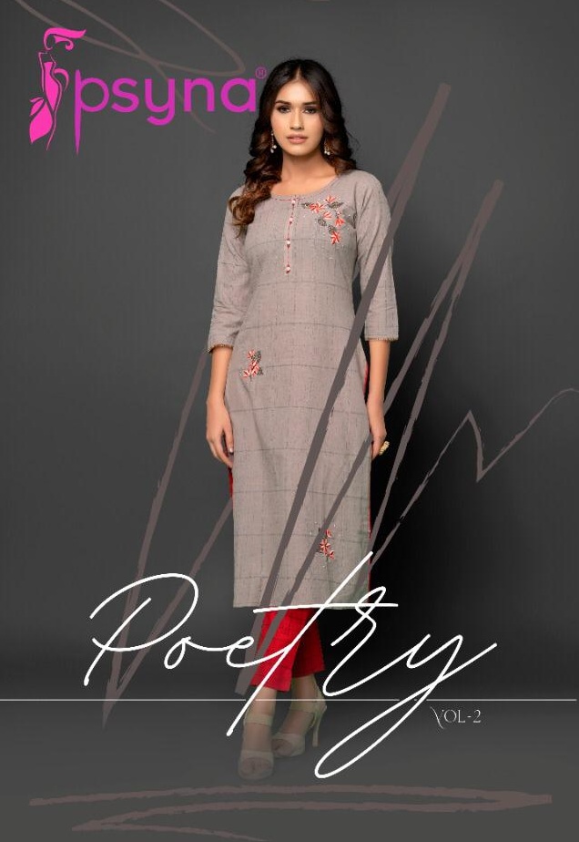 Psyna Poetry Cotton With Work Readymade Kurtis With Bottom A...